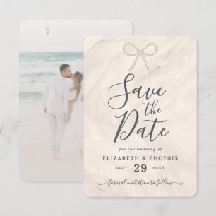 Reserve A Data Casamento com Foto Personalizada de Laço de Pérola
