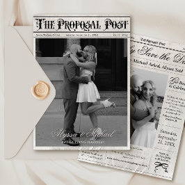 Reserve A Data Casamento com Foto Preto e Branco de Jornal Antigo