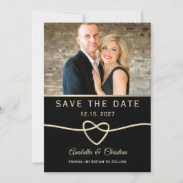 Reserve A Data Casamento com Foto Preto e Dourado Moderno
