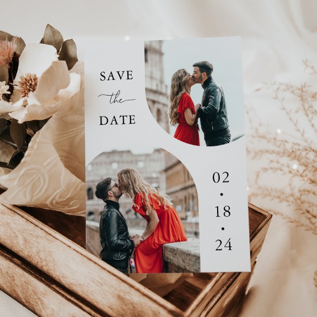Reserve A Data Casamento com Foto Script Branco Moderno 2 (Criador carregado)