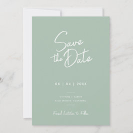 Reserve A Data Casamento com Foto Script Verde Sage Minimal Moder