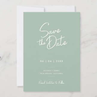 Reserve A Data Casamento com Foto Script Verde Sage Minimal Moder