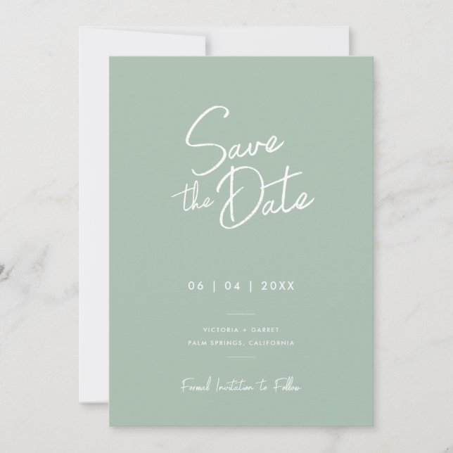 Reserve A Data Casamento com Foto Script Verde Sage Minimal Moder (Frente)
