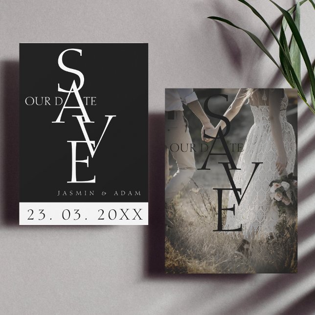 Reserve A Data Casamento com Foto Simples Preto e Branco Minimali (Criador carregado)