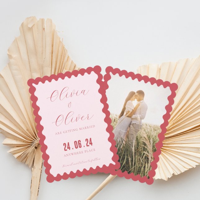 Reserve A Data Casamento com fotos a rosa e vermelha (Criador carregado)