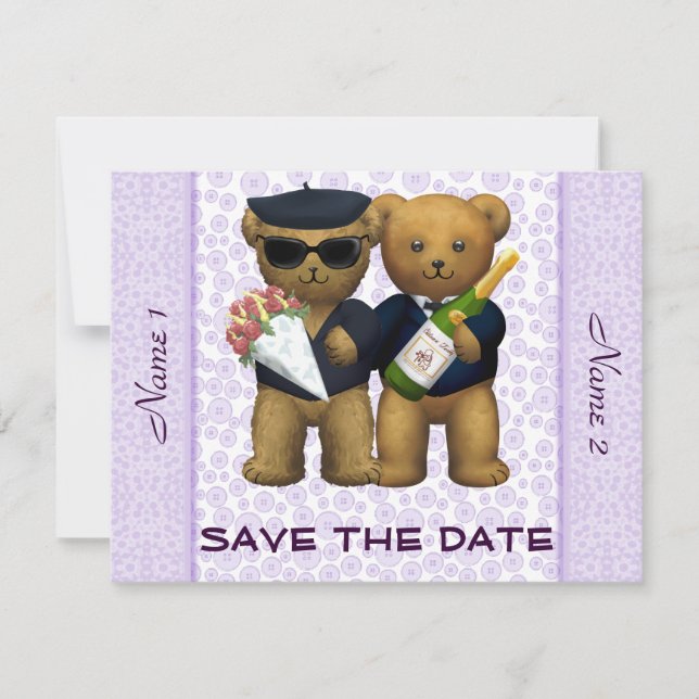 Reserve A Data Casamento com gay - Salve a data - Lilac Teddy Bea (Frente)