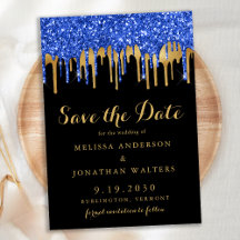 Casamento com Glitter Dourado Azul Elegante