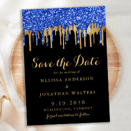 Reserve A Data Casamento com Glitter Dourado Azul Elegante