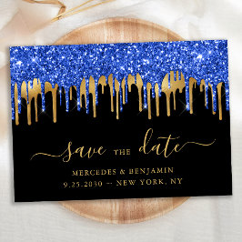 Reserve A Data Casamento com Glitter Dourado Azul Elegante