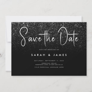Reserve A Data Casamento com Glitter Negro Moderno Salve a Data