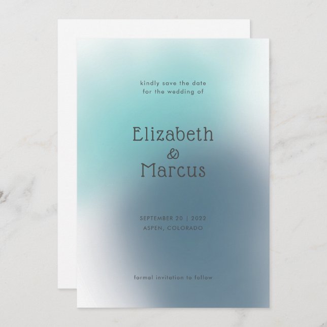 Reserve A Data Casamento com Gradiente Azul Abstrato moderno (Frente/Verso)