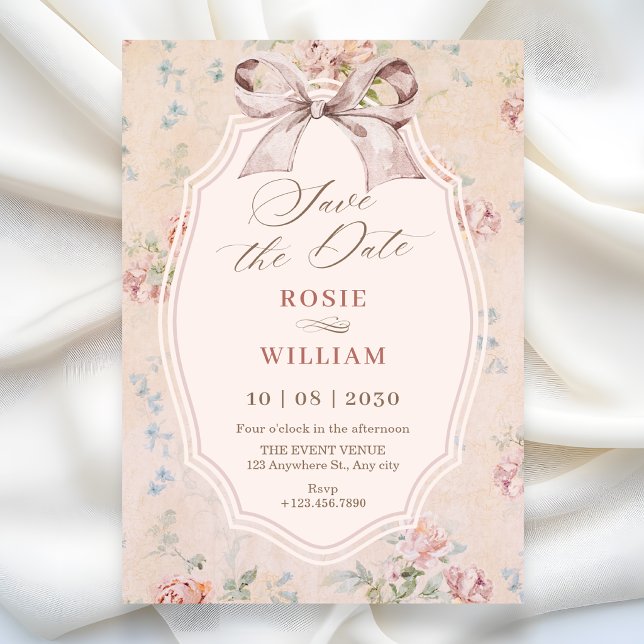 Reserve A Data Casamento com laço vintage (Criador carregado)