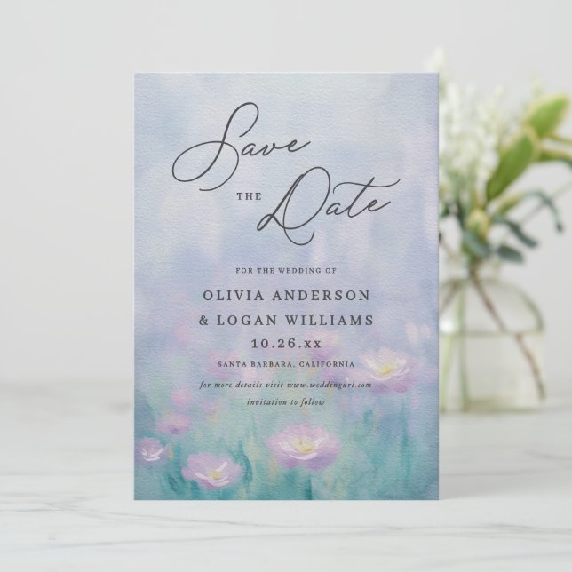 Reserve A Data Casamento com Letra Caligráfica em Aquarela de Pri (Em pé/Frente)