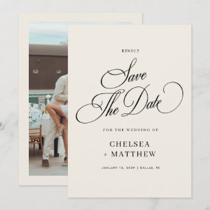 Reserve A Data Casamento com Letra e Foto Clássicas em Marfim e P