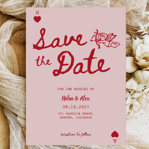 Reserve A Data Casamento com Letra Negrito Vintage Vermelho e Ros