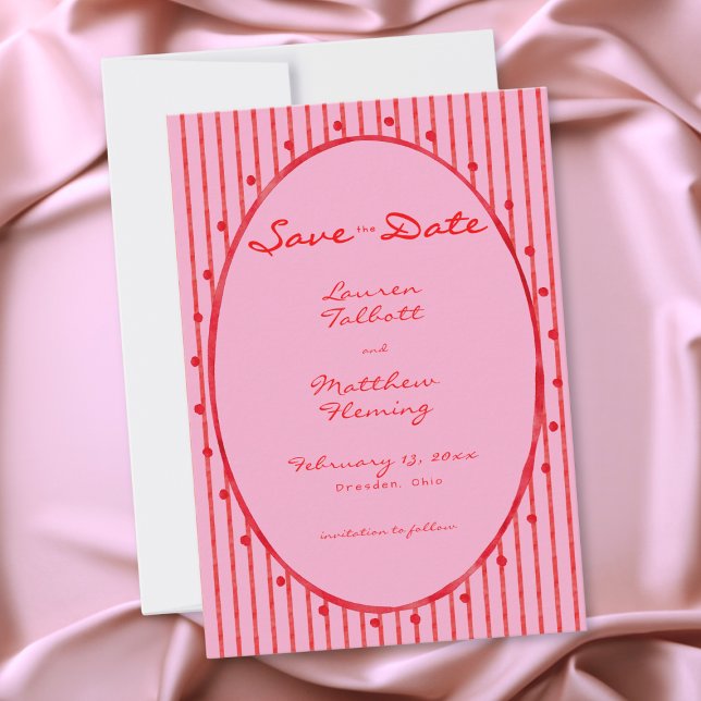 Reserve A Data Casamento com Listra de Aquarela Rosa Vermelha Cap (Whimsical Red Pink Watercolor Stripe Wedding Save The Date)