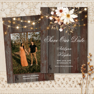 Reserve A Data Casamento com Luzes Florais de Madeira Rústica Mod