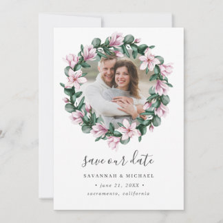 Reserve A Data Casamento com Magnolia Frame Wreath Foto salvar a