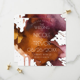 Reserve A Data Casamento com Mancha de Aquarela