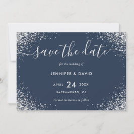 Reserve A Data Casamento com Marinho de luxo Azul e Lata de Prata