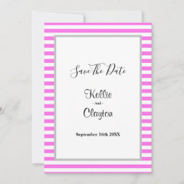 Reserve A Data Casamento com Moldura de Stripes Rosa/Branca