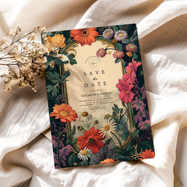 Reserve A Data Casamento com Moldura Dourada Art Nouveau (Criador carregado)