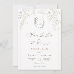 Reserve A Data Casamento com Monograma Crest de Antiguidade Elega