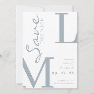 Reserve A Data Casamento com monograma elegante em azul poeirento