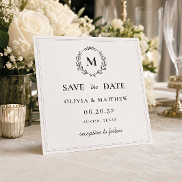 Reserve A Data Casamento com Monograma em Verde Caçador Elegante 