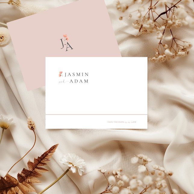 Reserve A Data Casamento com Monograma Floral Elegante Rosa (Elegant Blush Floral Save the Date Card)
