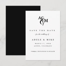 Reserve A Data Casamento com Monograma Preto e Branco Moderno