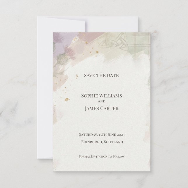 Reserve A Data Casamento com Nó Celta Floral em Aquarela Suave (Frente)