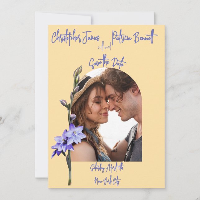 Reserve A Data Casamento com Orquídea Solar Amarelo-Manteiga e Li (Frente)