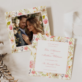 Reserve A Data Casamento com Padrão Floral Vintage