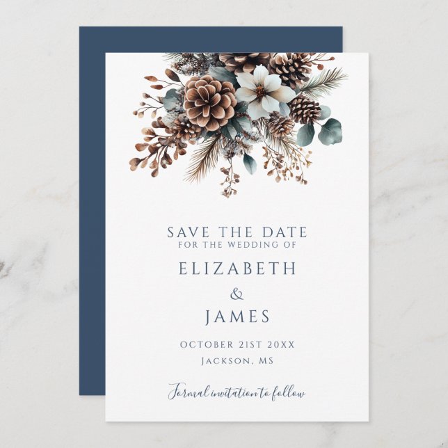 Reserve A Data Casamento com Pinecones Florais Modern Boho Rustic (Frente/Verso)