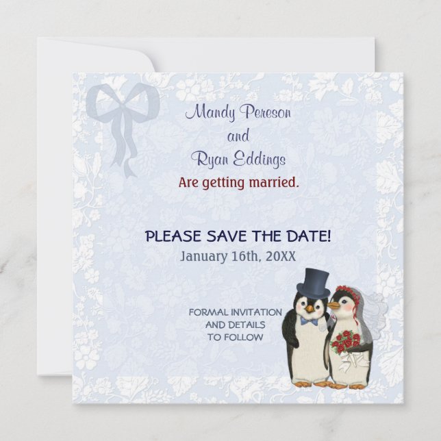 Reserve A Data Casamento com Pinguins - Salve a Data (Frente)