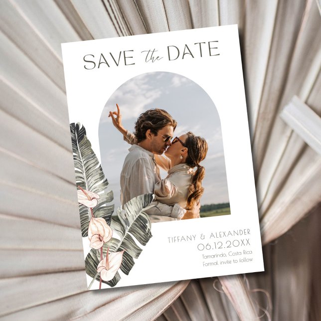 Reserve A Data Casamento com Praias de Fotos de Arch Tropical (Tropical Arch Photo Beach Wedding Save The Date)