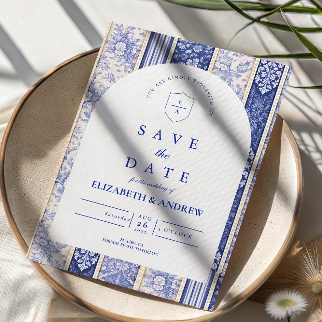 Reserve A Data Casamento com Remendo de Azulejos Blue Delft (Criador carregado)