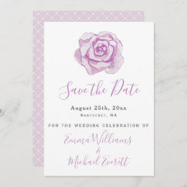 Reserve A Data Casamento com Rosa de Aquarela Roxa Guardar o Cart