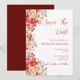 Reserve A Data Casamento com Rosa Vermelha e Marfim Elegantes