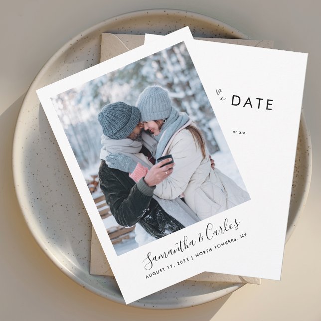 Reserve A Data Casamento com Roteiro de Foto Moderno (Modern Script Photo Save the Date Wedding Announcement)