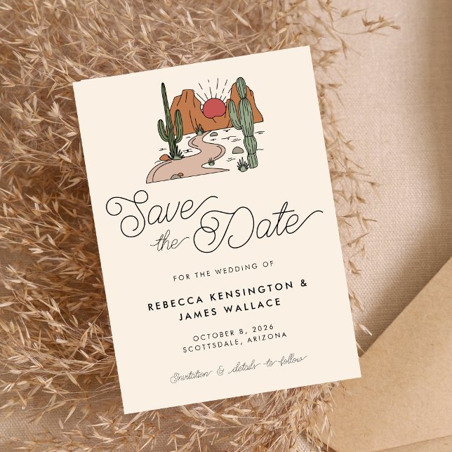 Reserve A Data Casamento com Roteiro Moderno Boho Deserto Cactus (Criador carregado)