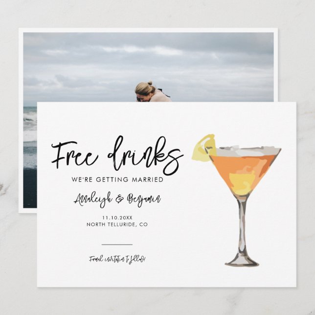 Reserve A Data Casamento com Script de Foto Elegante (Frente/Verso)