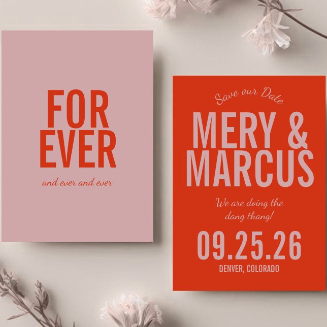 Reserve A Data Casamento com Script Vermelho e Rosa em Negrito Mo (Criador carregado)