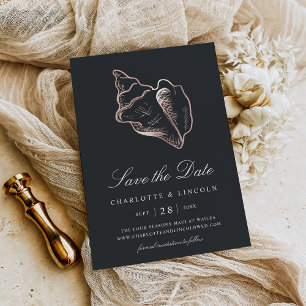 Reserve A Data Casamento com Shell de Conch Dourado Elegante