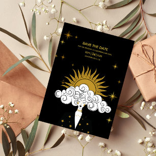 Reserve A Data Casamento com Sol Celestial Dourado Místico Negro