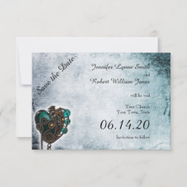 Reserve A Data Casamento com Teal Heart Steampunk Salve a Data