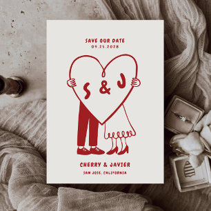 Reserve A Data Casamento com Tema Vermelho Monocromático Ilustrad