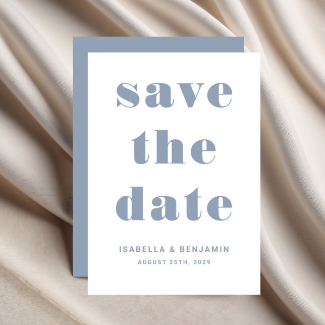 Reserve A Data Casamento com Tipografia Azul Moderna (Modern Dusty Blue Typography Wedding Save The Date)