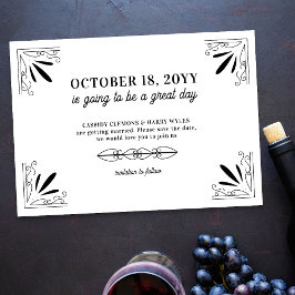 Reserve A Data Casamento com Tipografia Branca e Negra Vintage